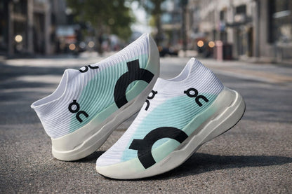 On Cloudboom Strike LS White and Mint Green