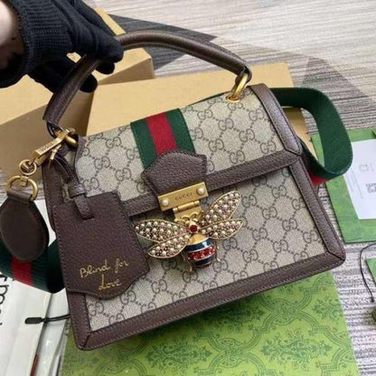 GUCCI BEE QUEEN MARGARET SUPREME CANVAS TOP HANDLE BAG