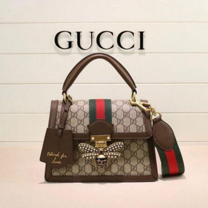 GUCCI BEE QUEEN MARGARET SUPREME CANVAS TOP HANDLE BAG