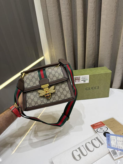GUCCI BEE QUEEN MARGARET SUPREME CANVAS TOP HANDLE BAG