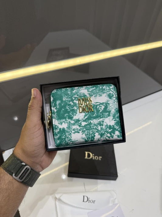 MISS DIO.R GREEN ZIP-AROUND PREMIUM WALLET TOILE DE JOUY WITH OG BOX