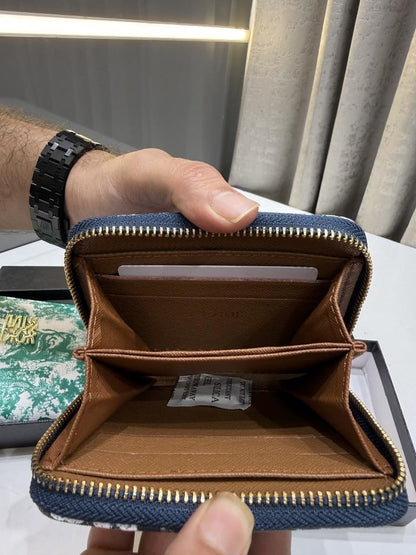 MISS DIO.R BLUE ZIP-AROUND PREMIUM WALLET TOILE DE JOUY WITH OG BOX