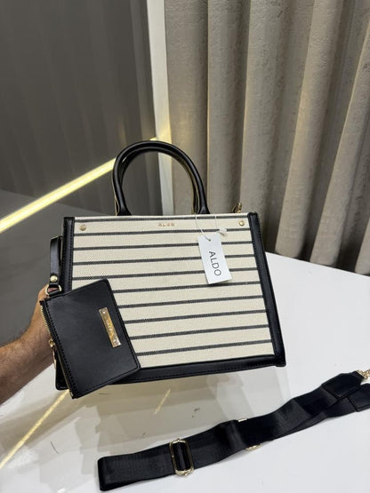 ALD.O WHITEBLACK TRIM PREMIUM HAND BAG WITH EXTRA POUCH & OG BOX PACKING