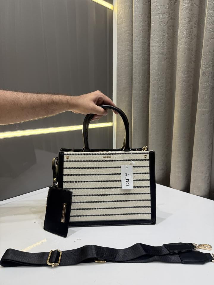 ALD.O WHITEBLACK TRIM PREMIUM HAND BAG WITH EXTRA POUCH & OG BOX PACKING