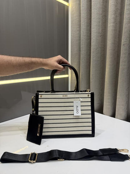 ALD.O WHITEBLACK TRIM PREMIUM HAND BAG WITH EXTRA POUCH & OG BOX PACKING