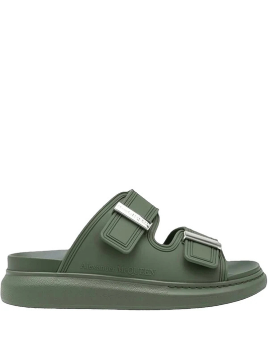 Alexander McQueen Leather Double Buckle SandalsSlide Olive Premium